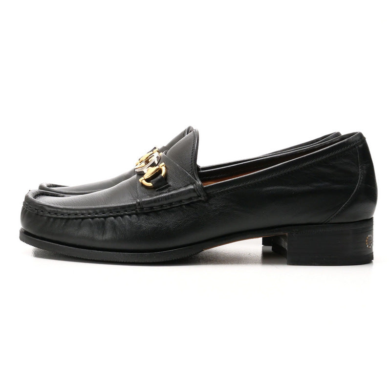 GUCCI loafers 575113 leather Black Gold x Silver 7.5