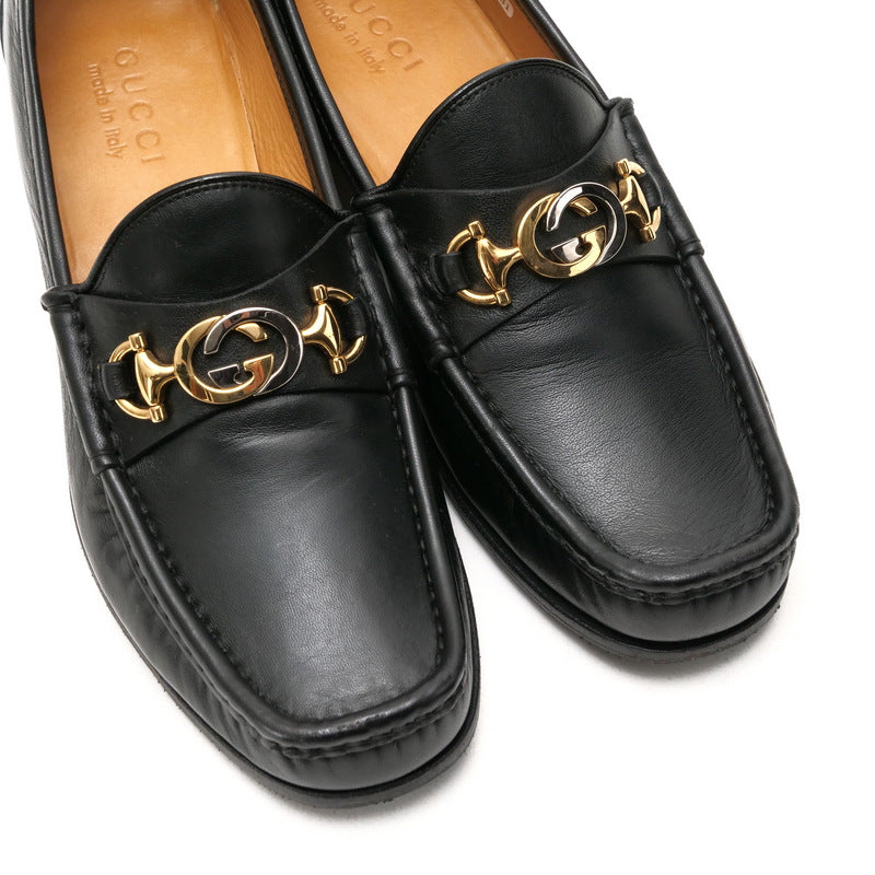 GUCCI loafers 575113 leather Black Gold x Silver 7.5