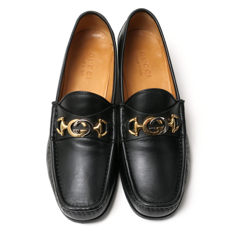 GUCCI loafers 575113 leather Black Gold x Silver 7.5