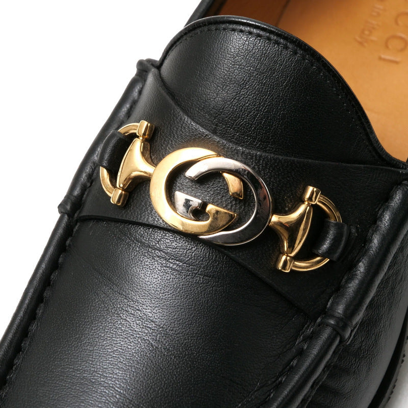 GUCCI loafers 575113 leather Black Gold x Silver 7.5