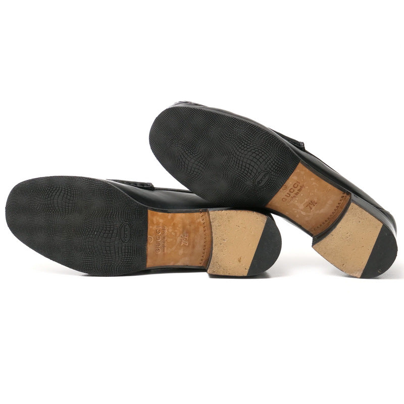 GUCCI loafers 575113 leather Black Gold x Silver 7.5