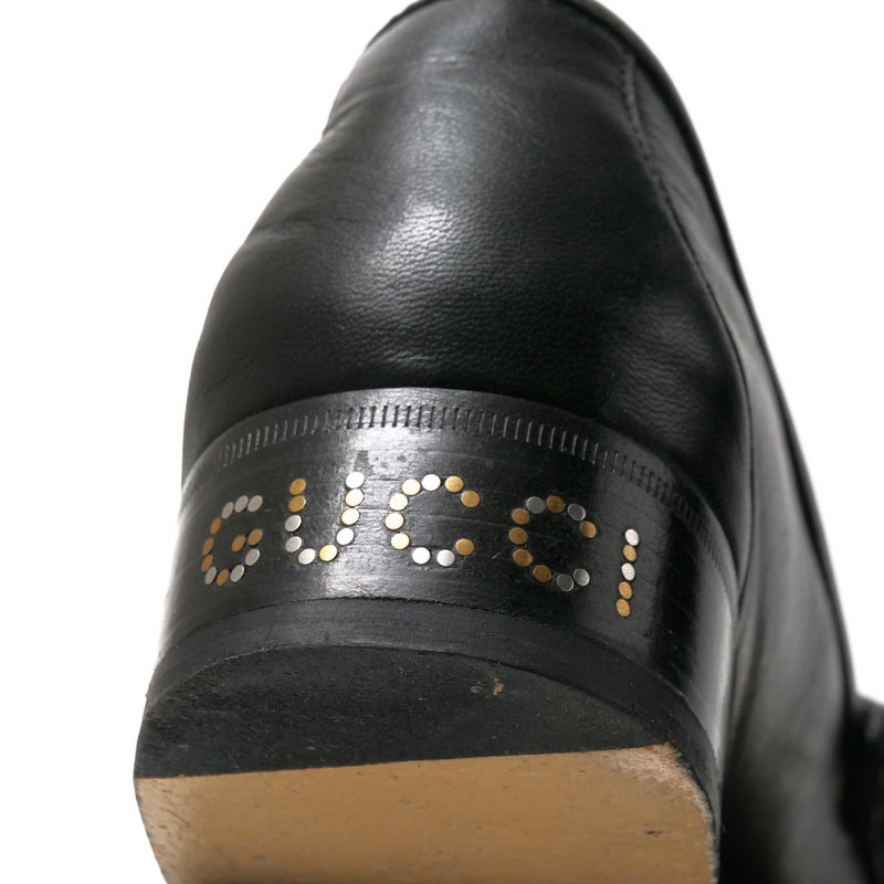 GUCCI loafers 575113 leather Black Gold x Silver 7.5