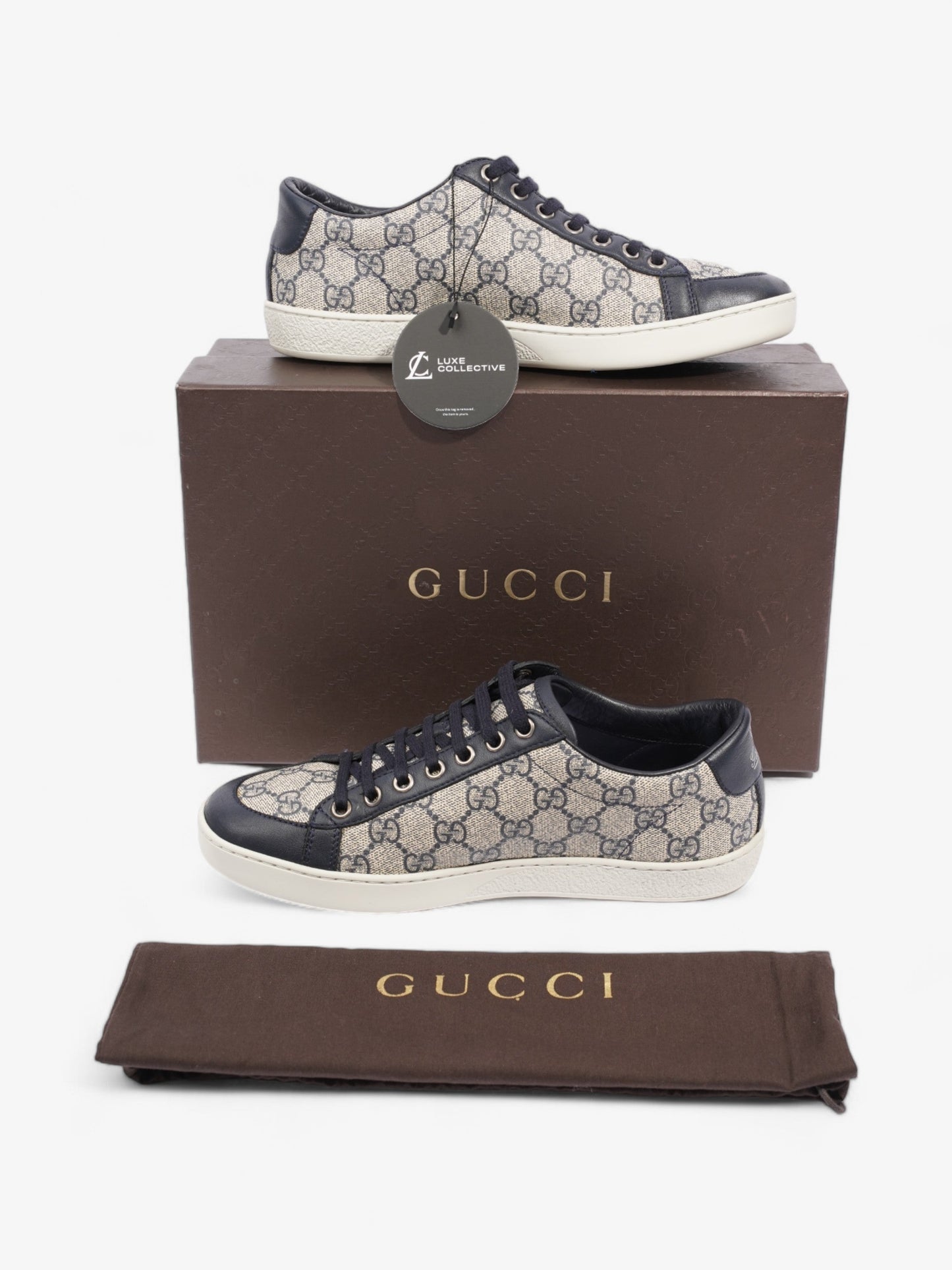 Gucci Brooklyn GG Supreme Beige / Navy Coated Canvas EU 37 UK 4