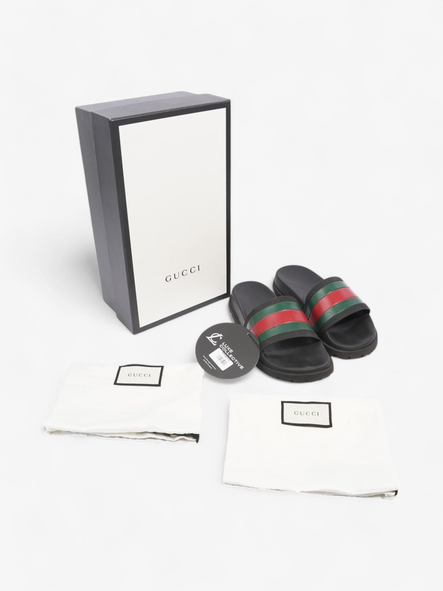 Gucci Pursuit Trek Slides Black / Green / Red Rubber EU 41 UK 7