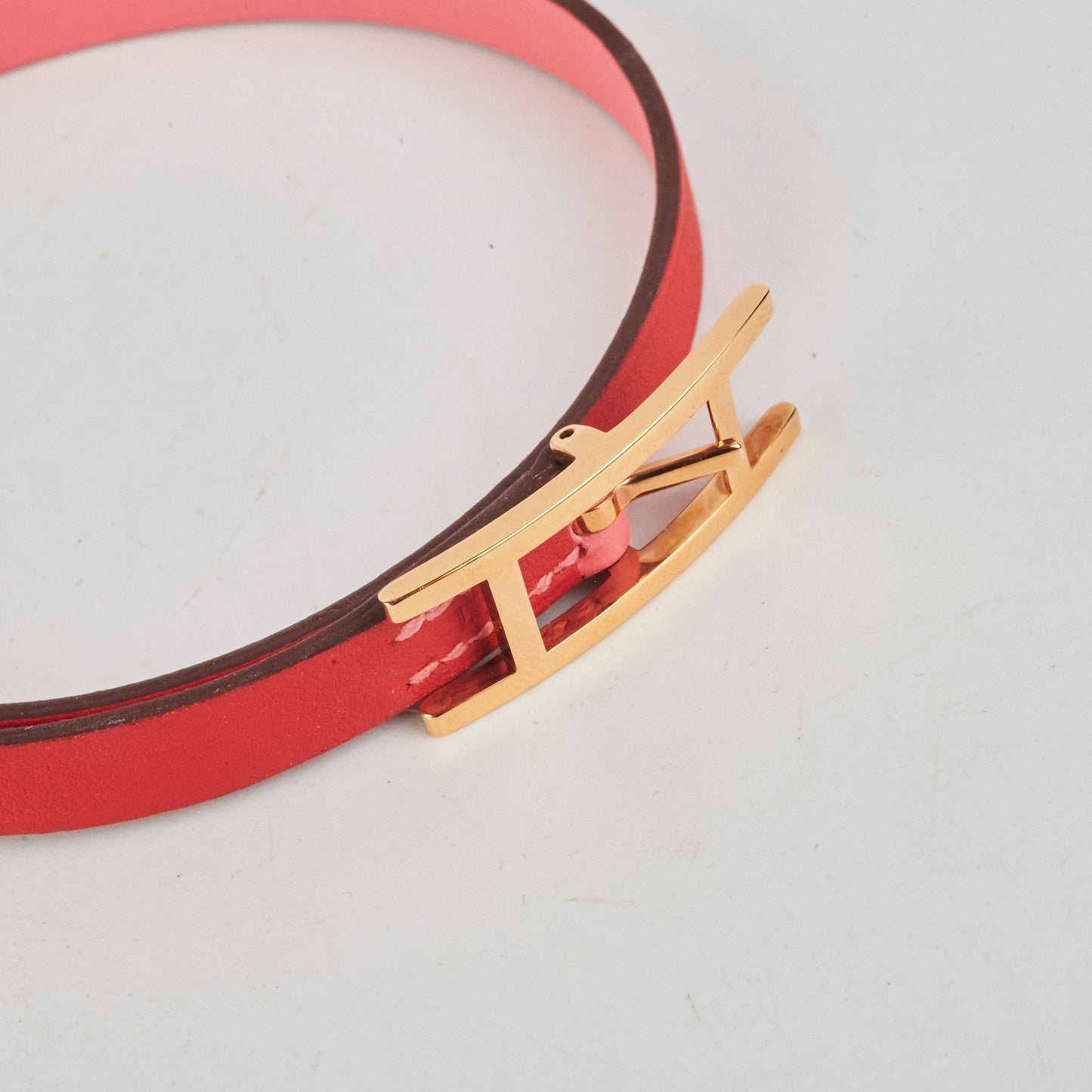 Hermes Leather Behapi Bracelet Red