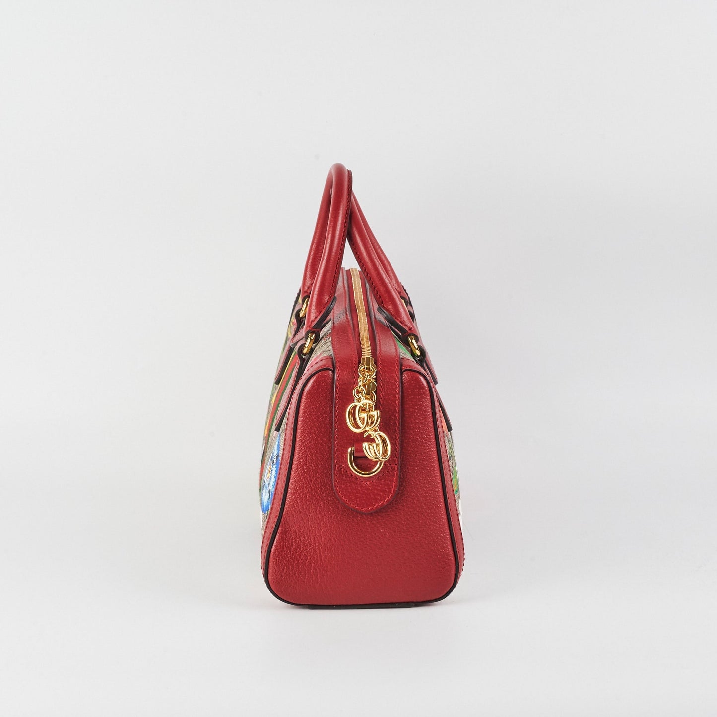 Gucci Red/Beige GG Supreme Flora Medium Ophidia Boston Bag
