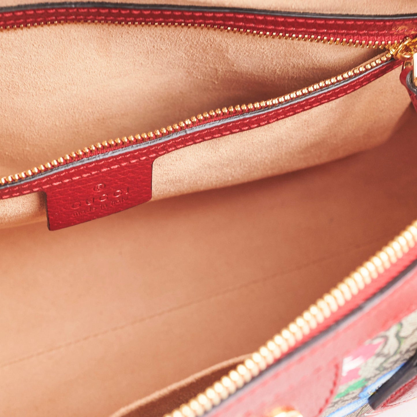 Gucci Red/Beige GG Supreme Flora Medium Ophidia Boston Bag