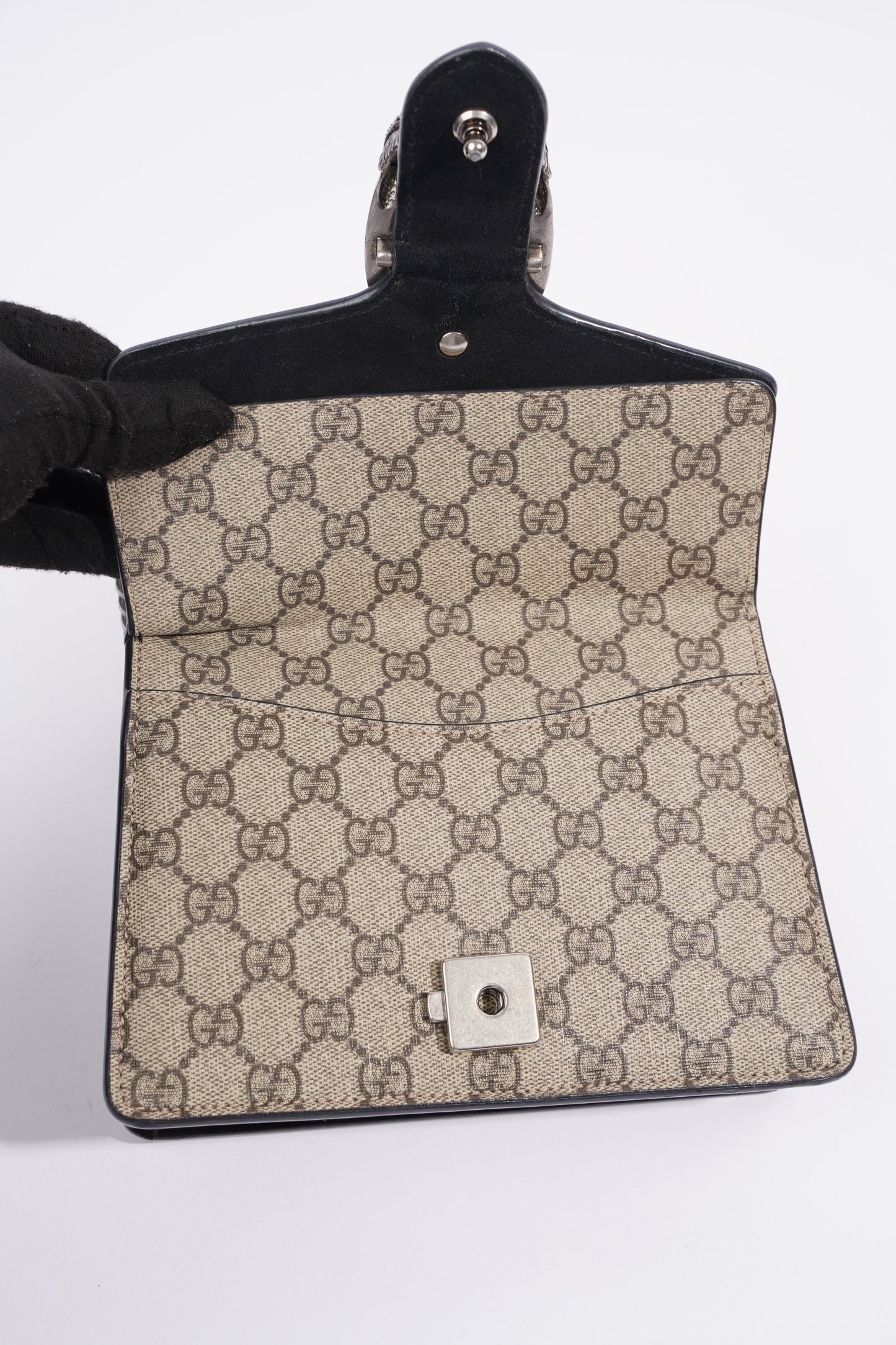 Gucci Dionysus Mini Beige And Ebony GG Supreme Canvas Coated Canvas