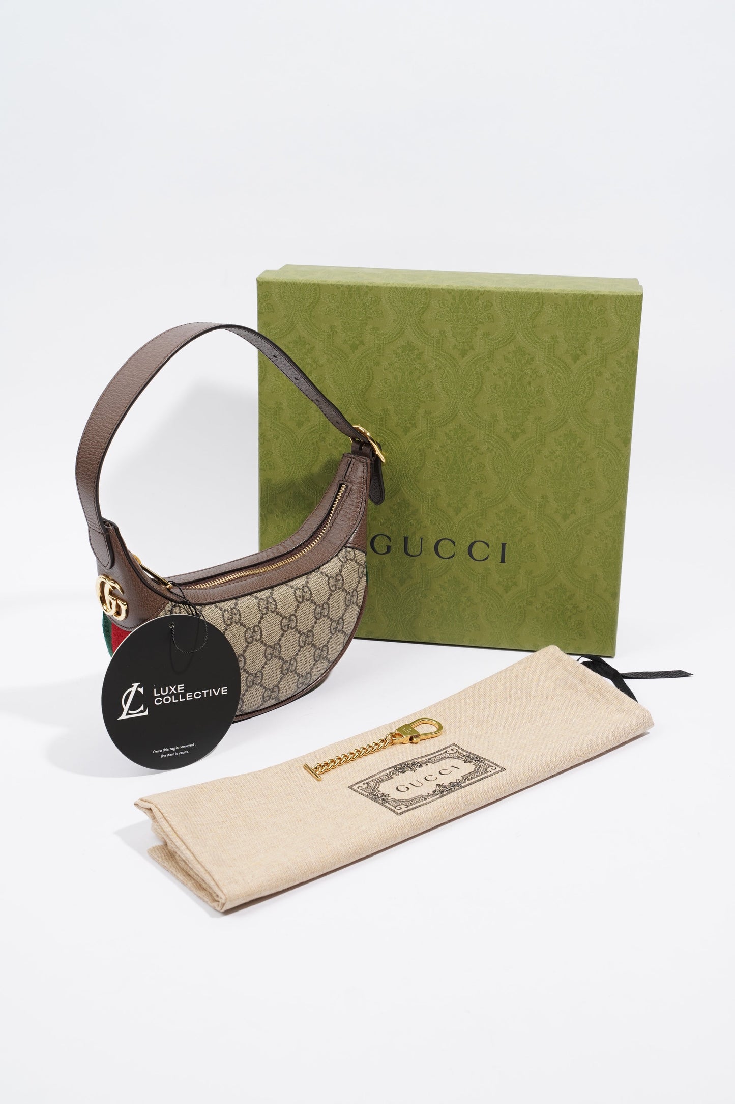 Gucci Ophidia GG Bag Monogram / Brown / Green Canvas Mini