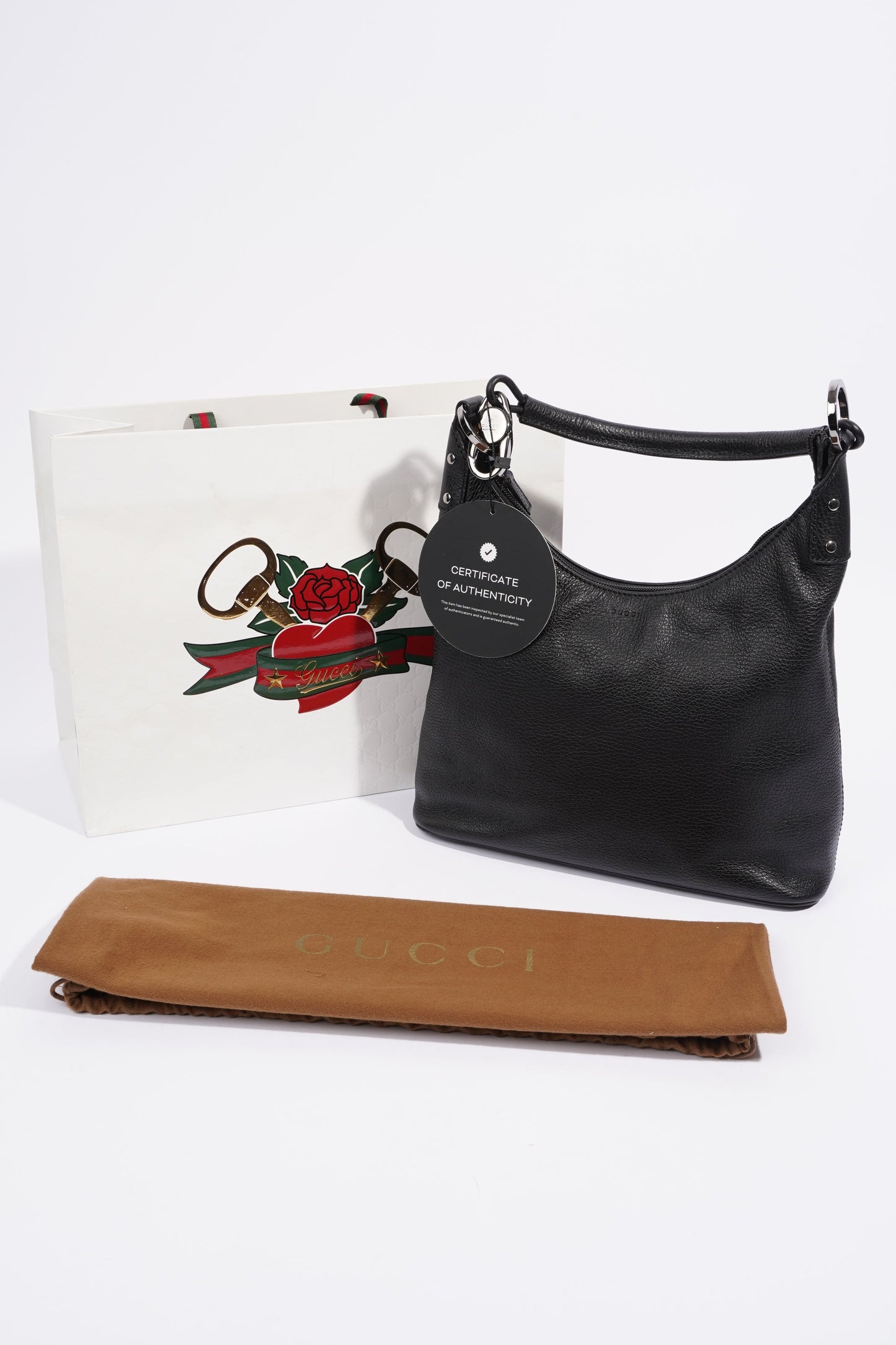 Gucci Hobo Black Grained Leather