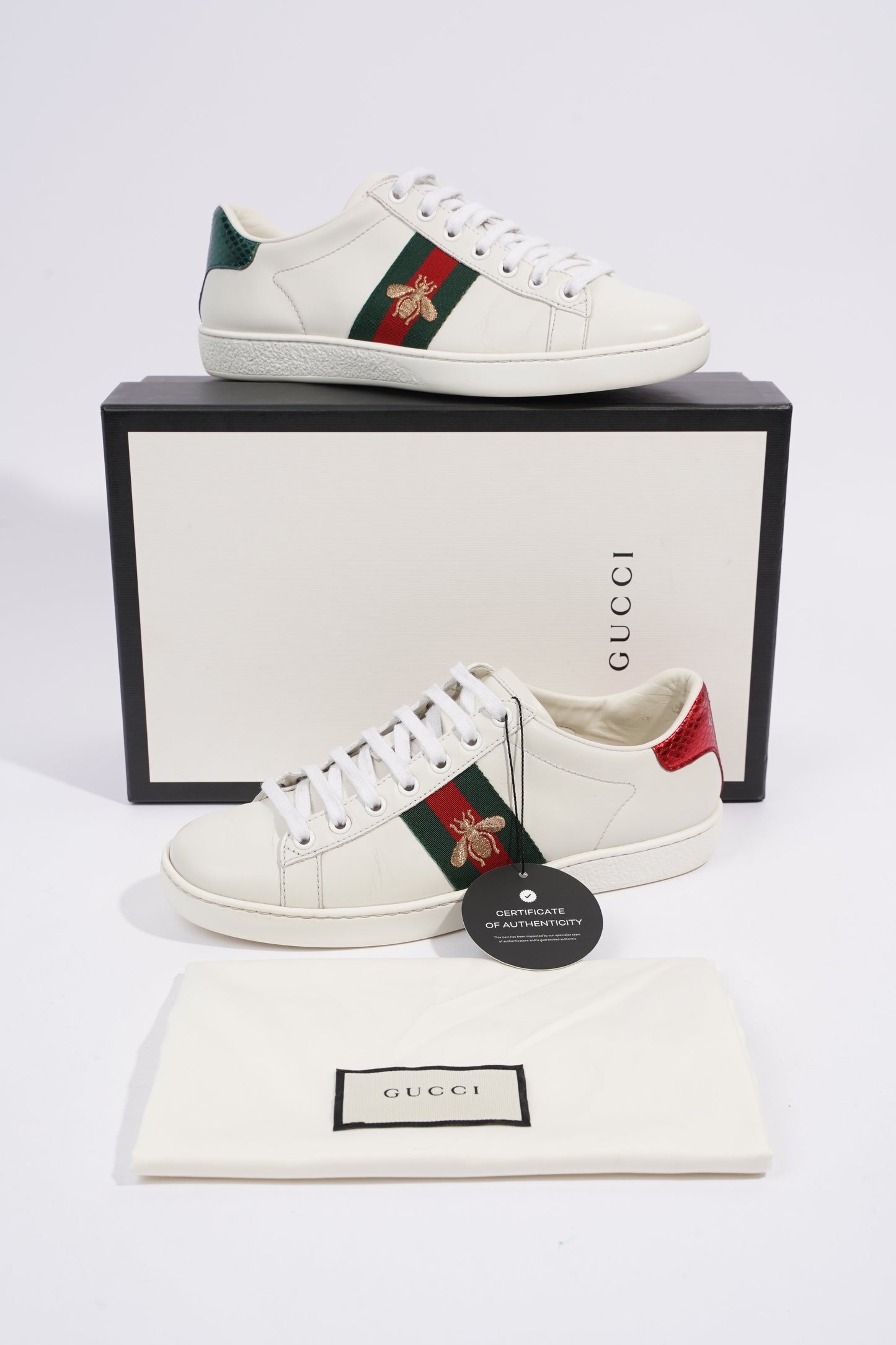 Gucci Ace Embroidered Bee White / Red / Green Leather EU 36.5 UK 3.5