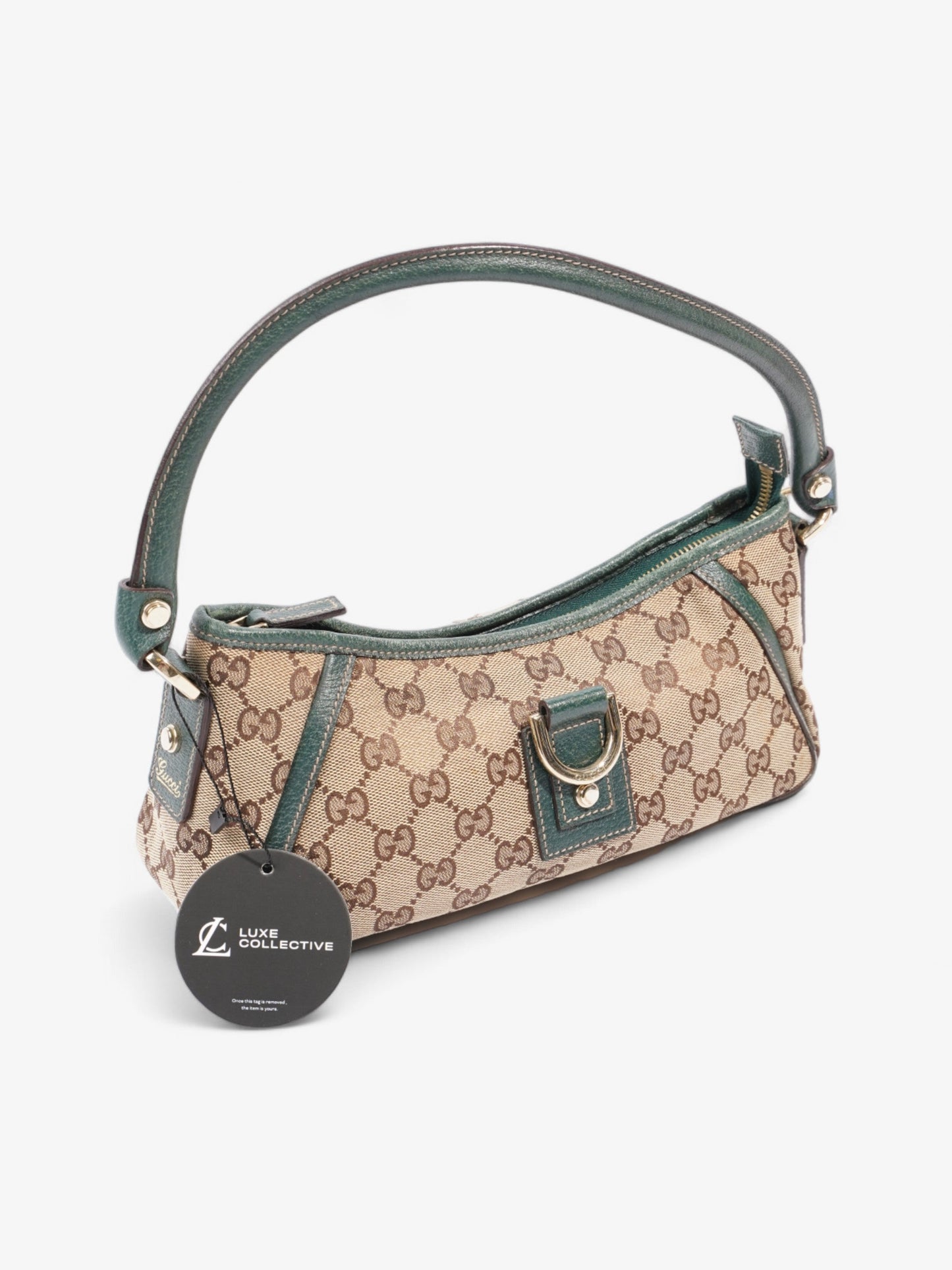 Gucci Abbey D Ring Beige And Ebony GG Supreme / Green Canvas