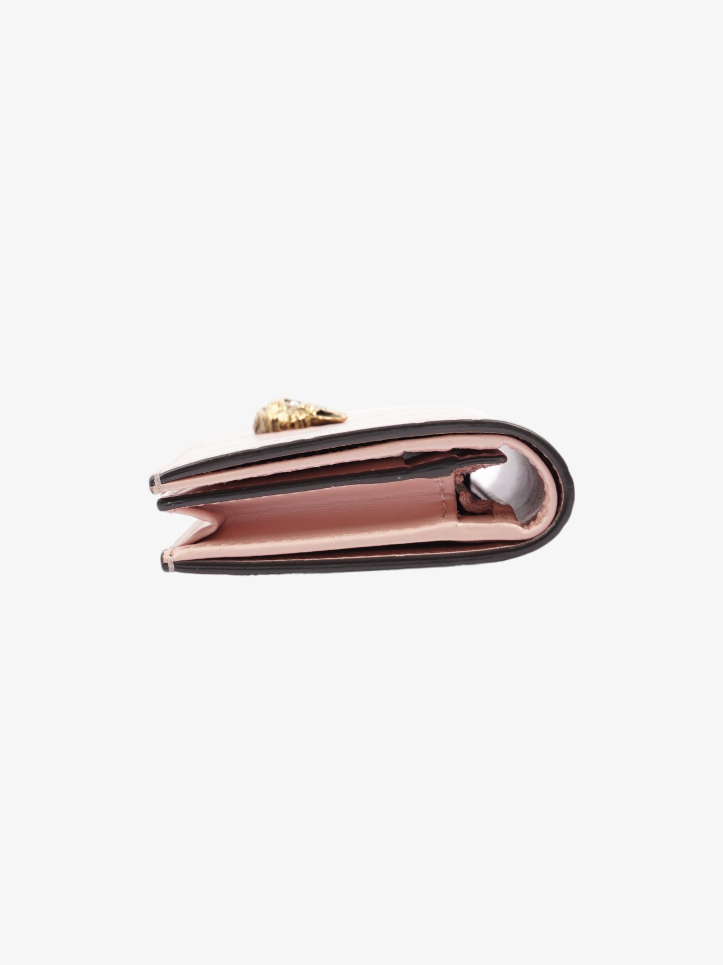 Gucci Signature Crystal Cat Wallet Card Holder Candy Pink Leather
