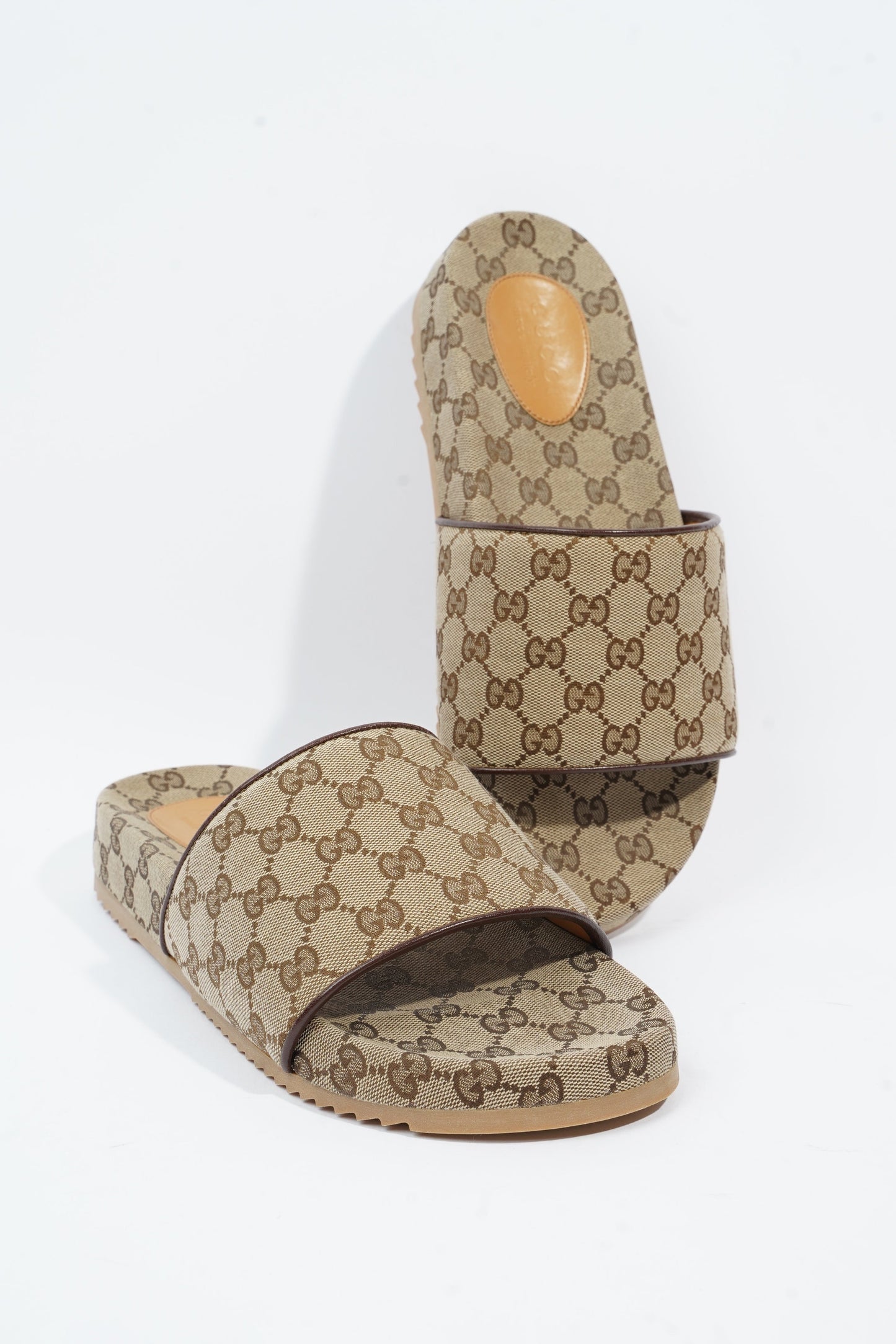 Gucci Sideline GG Slides Beige / Brown Logo Print Canvas EU 45 UK 11