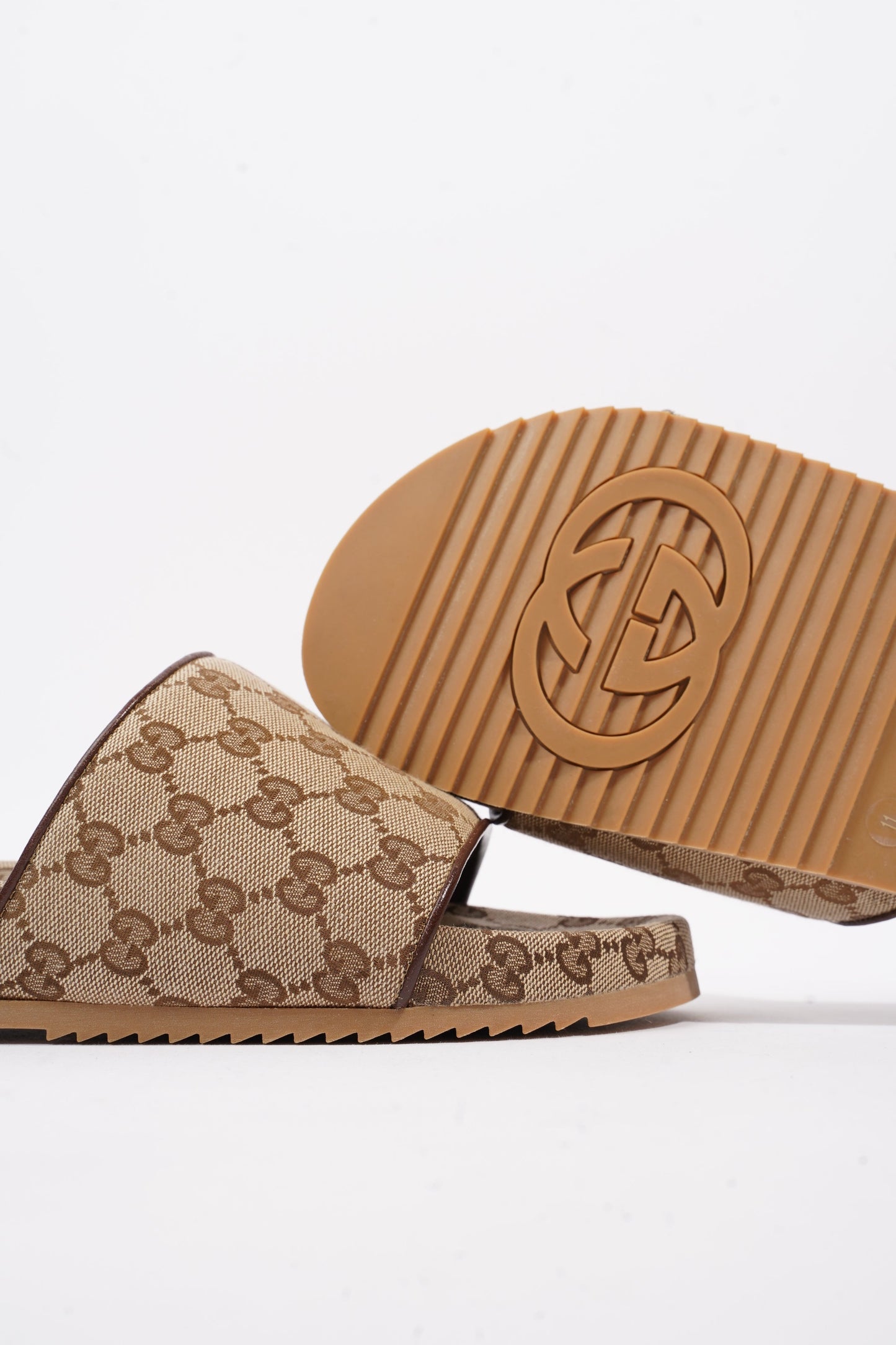 Gucci Sideline GG Slides Beige / Brown Logo Print Canvas EU 45 UK 11
