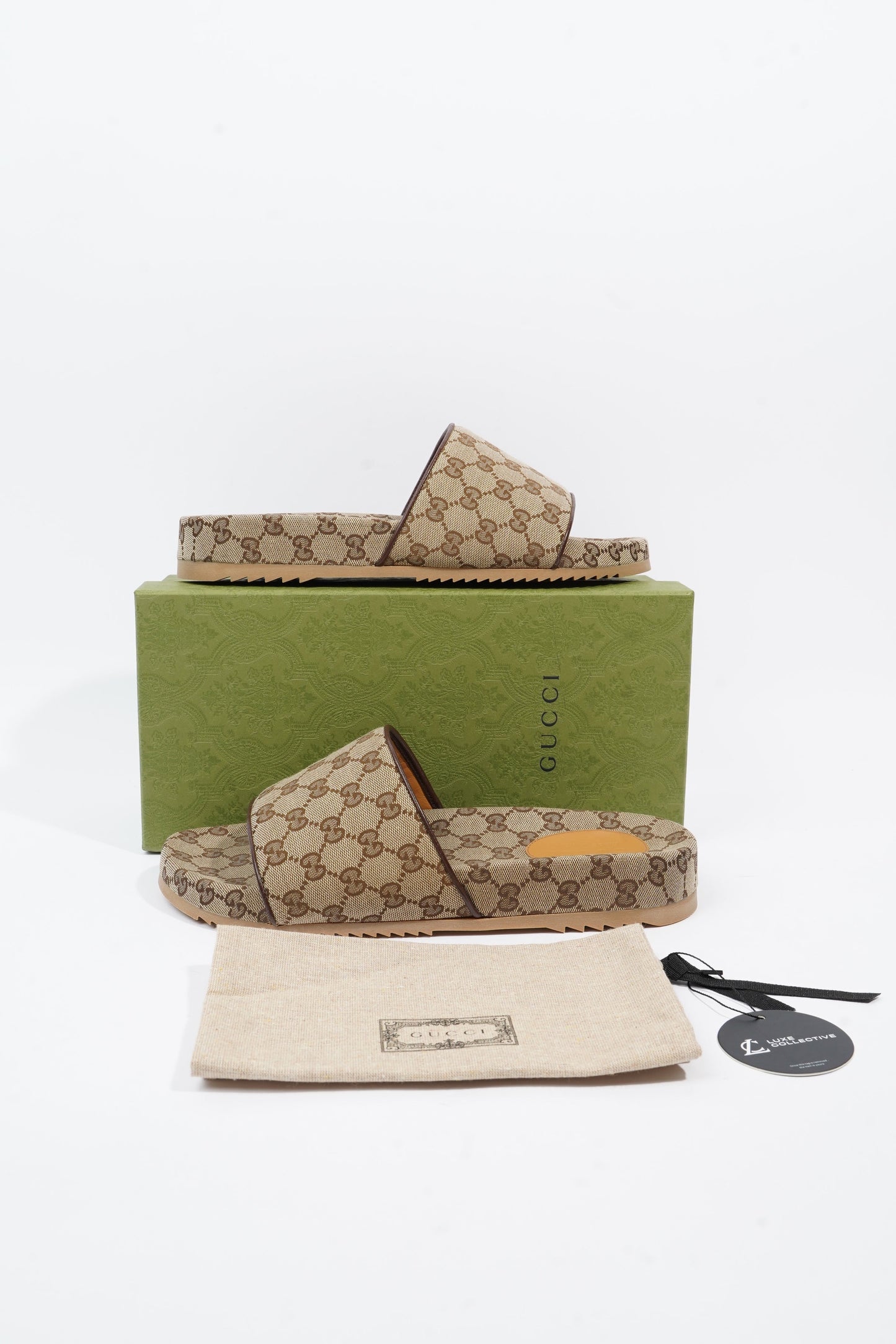 Gucci Sideline GG Slides Beige / Brown Logo Print Canvas EU 45 UK 11