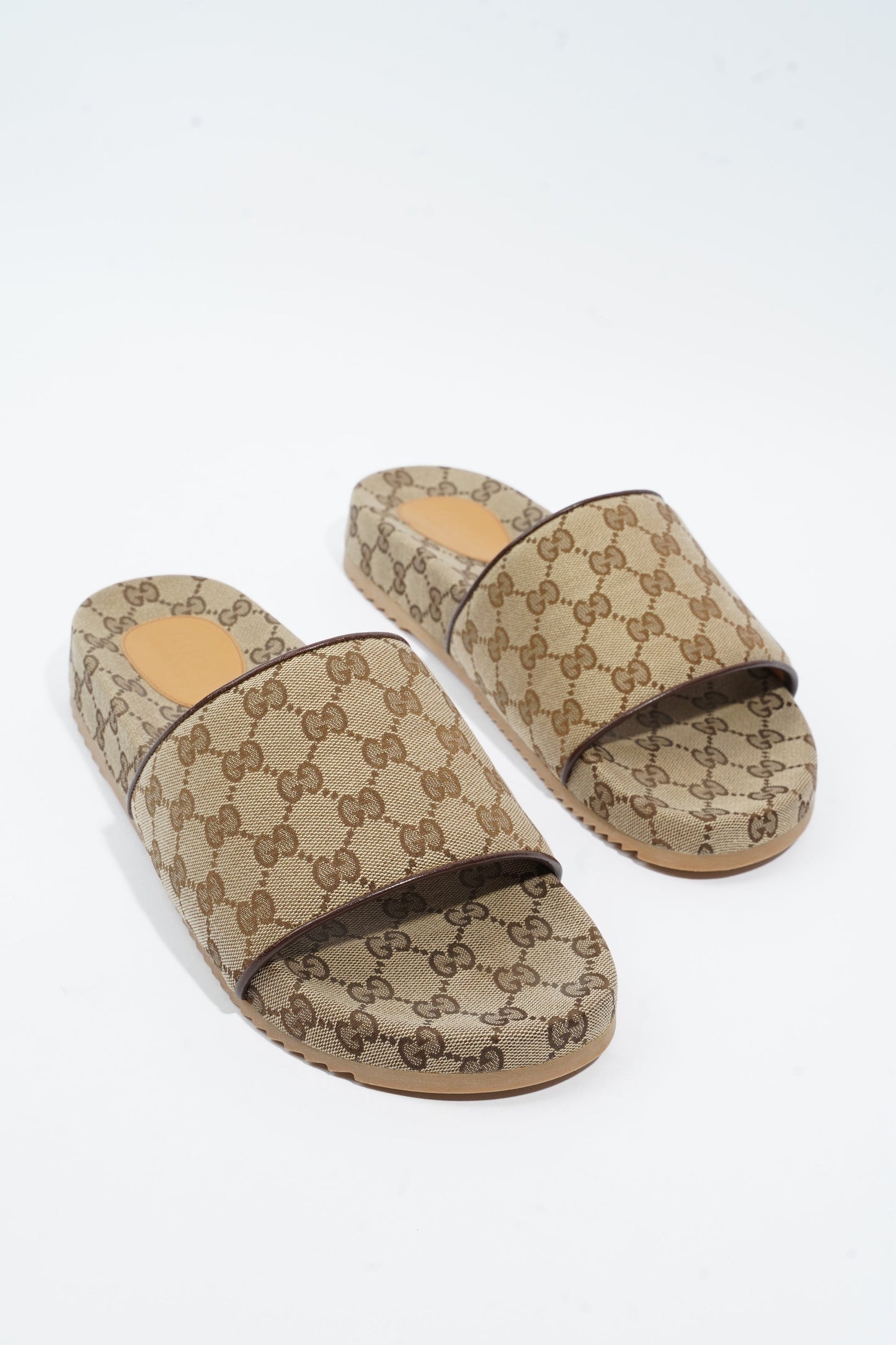 Gucci Sideline GG Slides Beige / Brown Logo Print Canvas EU 45 UK 11