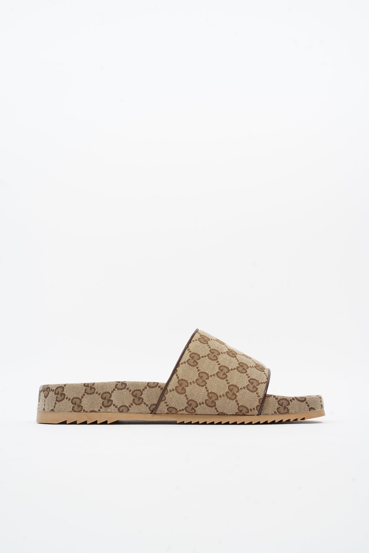 Gucci Sideline GG Slides Beige / Brown Logo Print Canvas EU 45 UK 11