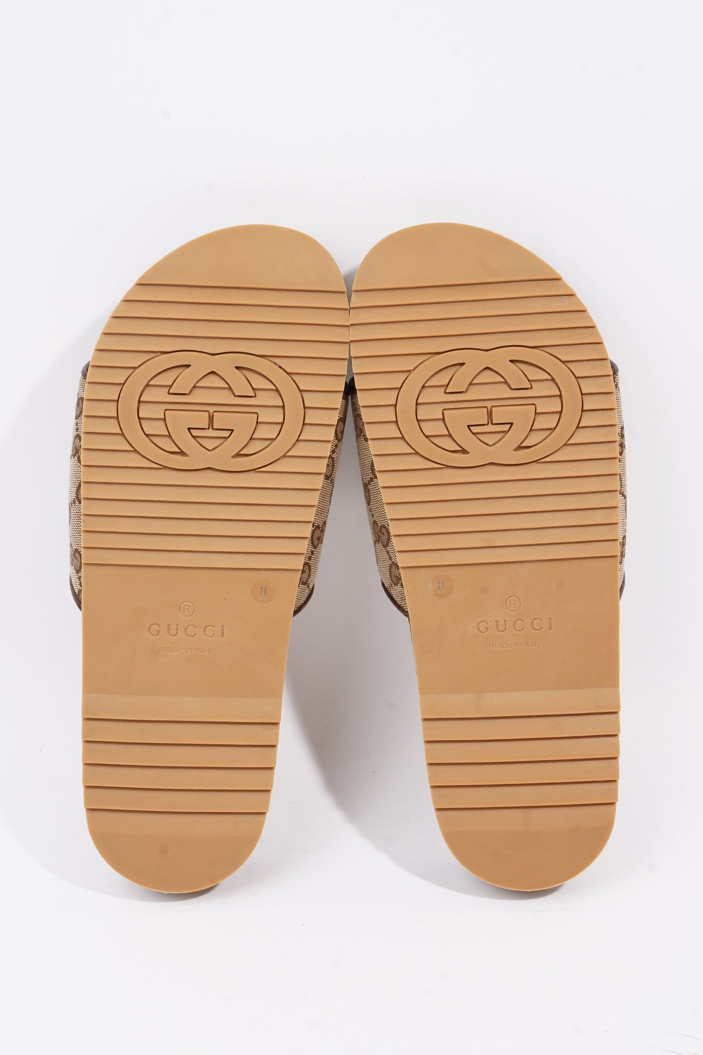 Gucci Sideline GG Slides Beige / Brown Logo Print Canvas EU 45 UK 11