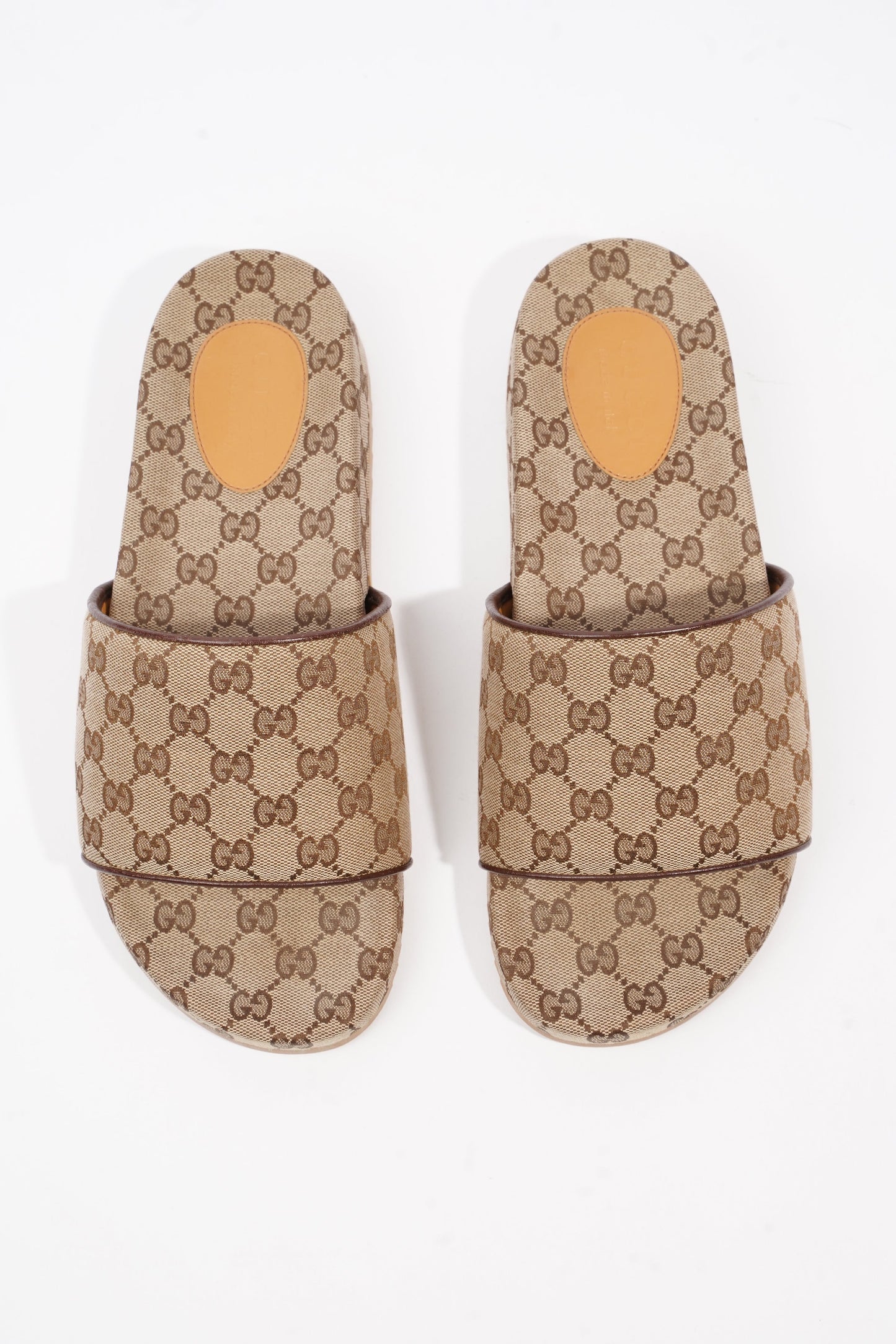 Gucci Sideline GG Slides Beige / Brown Logo Print Canvas EU 45 UK 11
