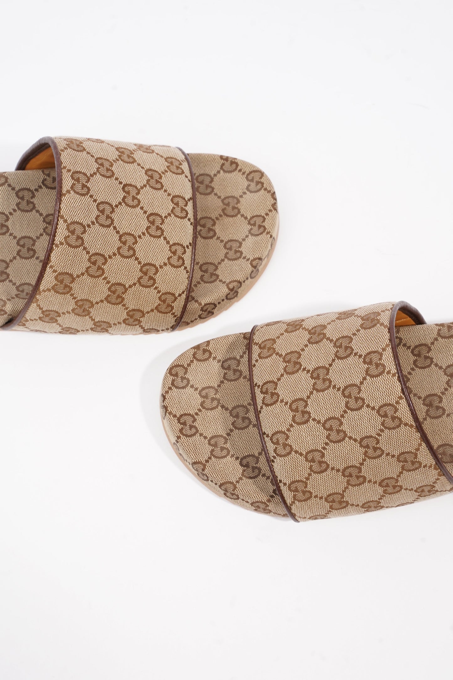 Gucci Sideline GG Slides Beige / Brown Logo Print Canvas EU 45 UK 11