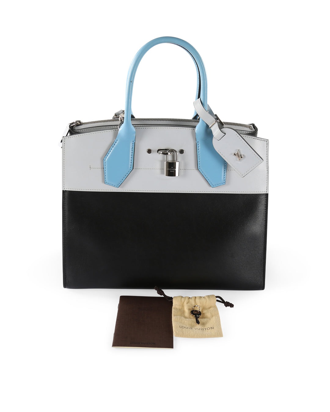 LOUIS VUITTON Black & Blue Calfskin Leather City Steamer MM Bag