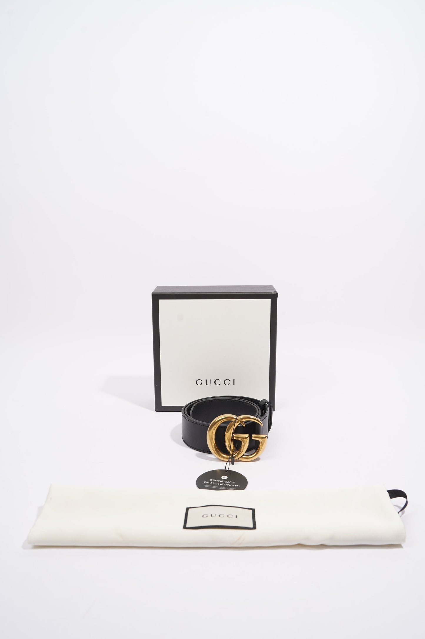 Gucci Marmont GG Belt Black / Gold Leather 75cm / 30"