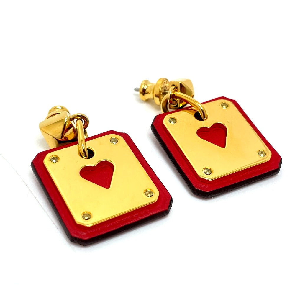 HERMES Pierce Gold Plated / Leather Red heart Asdukour PM Women Used