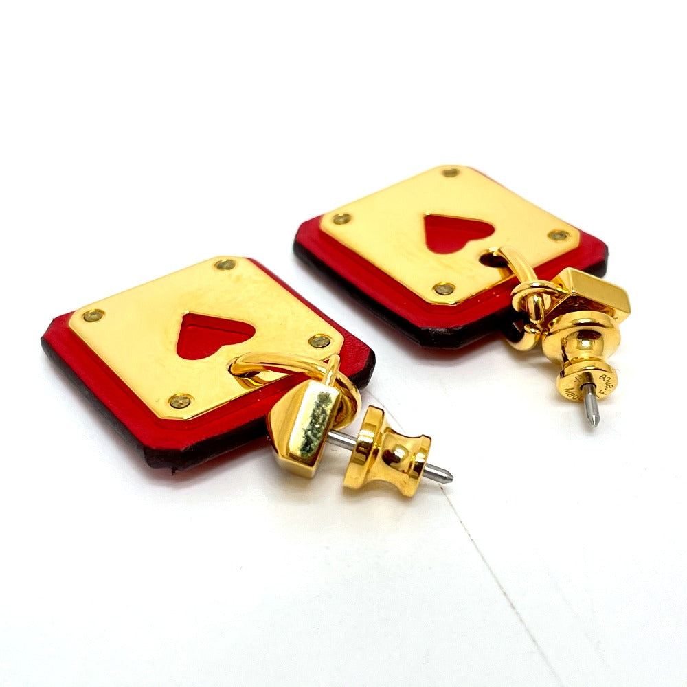 HERMES Pierce Gold Plated / Leather Red heart Asdukour PM Women Used