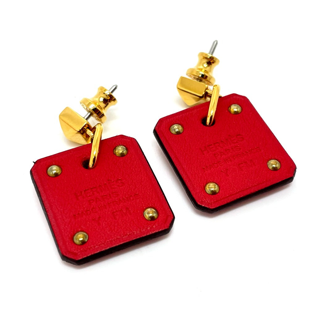 HERMES Pierce Gold Plated / Leather Red heart Asdukour PM Women Used