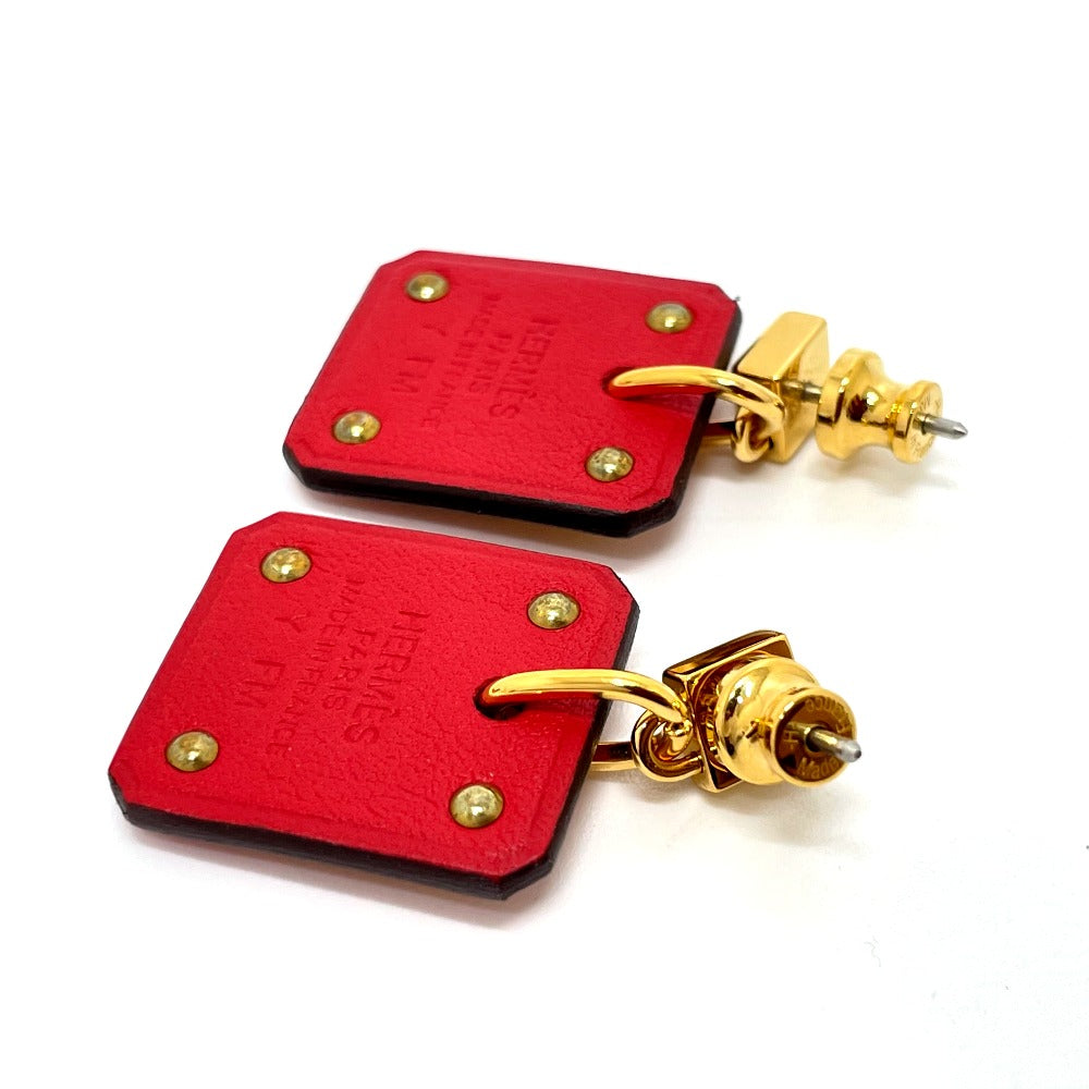 HERMES Pierce Gold Plated / Leather Red heart Asdukour PM Women Used