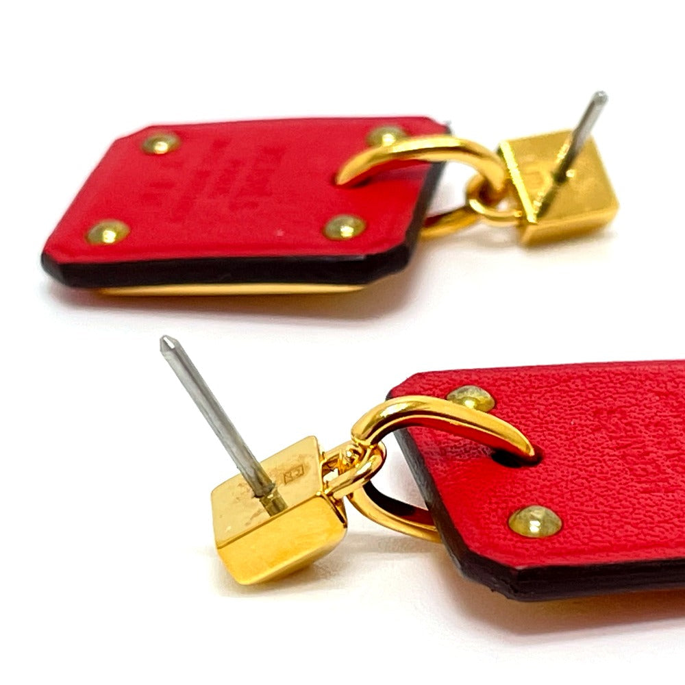 HERMES Pierce Gold Plated / Leather Red heart Asdukour PM Women Used
