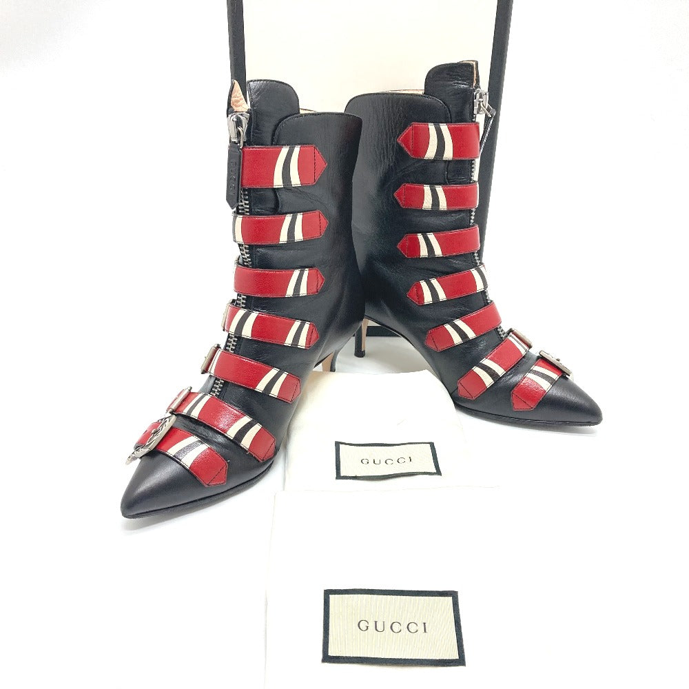 GUCCI boots 452915 leather Red x black shoes King Snake Women 35.5 Used