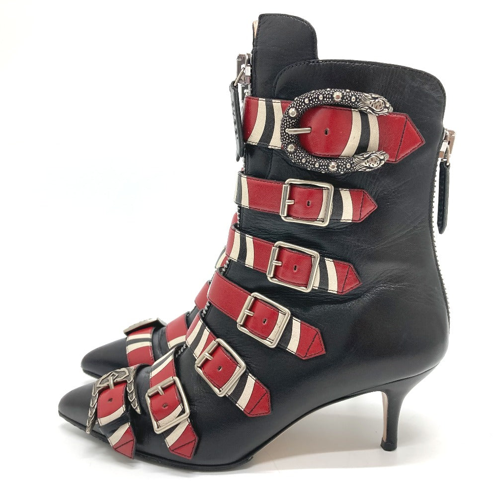 GUCCI boots 452915 leather Red x black shoes King Snake Women 35.5 Used