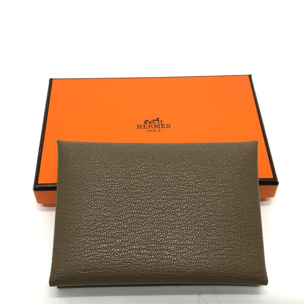 HERMES Card Case Chevre Misol Brown Calvi duo