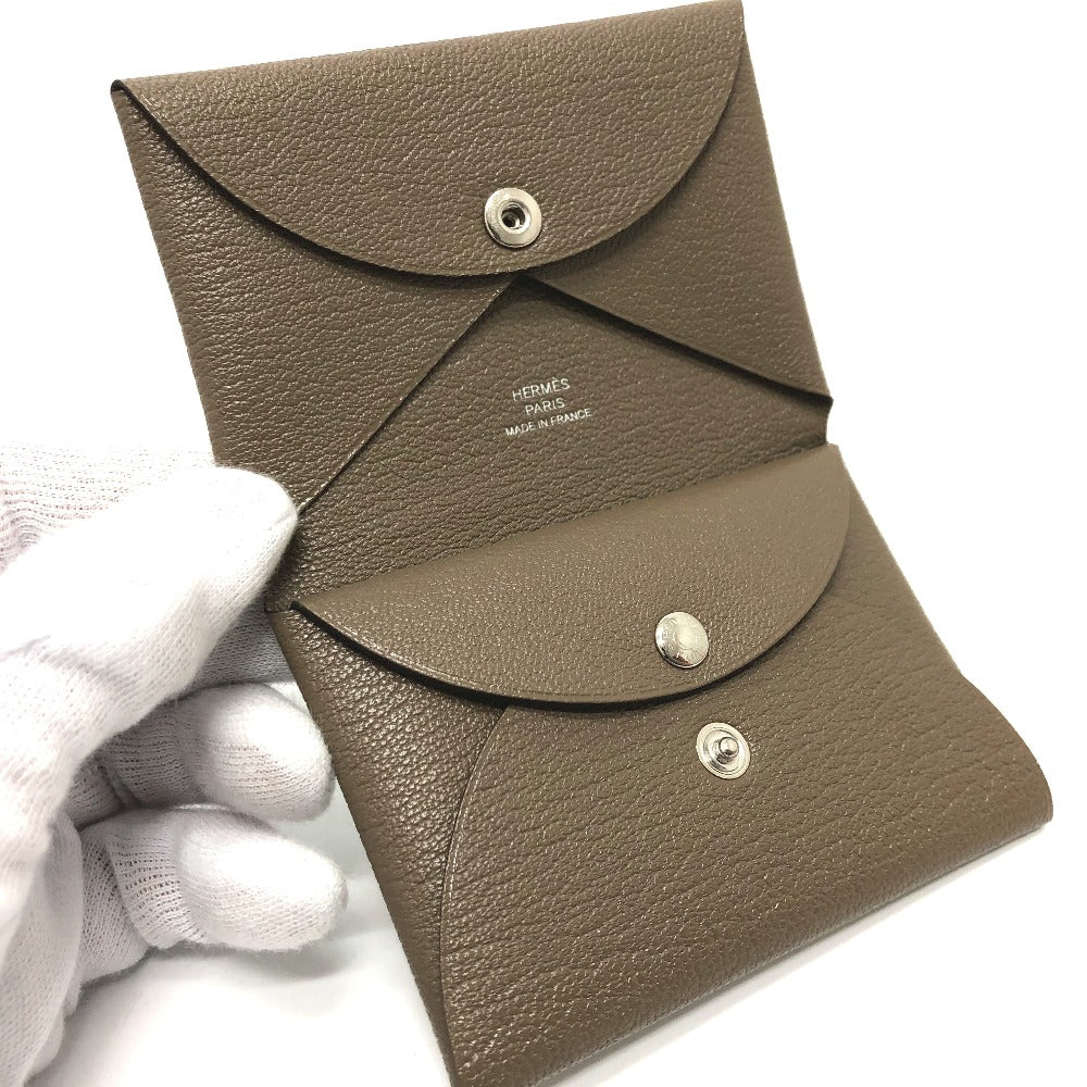 HERMES Card Case Chevre Misol Brown Calvi duo