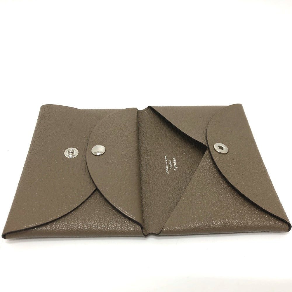 HERMES Card Case Chevre Misol Brown Calvi duo
