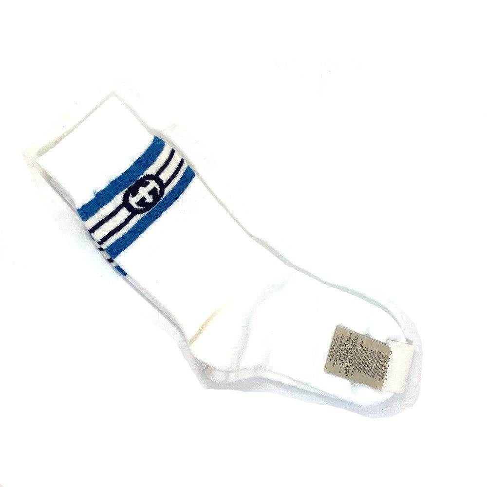 GUCCI socks cotton White x blue GG mens L/26�`28 Used