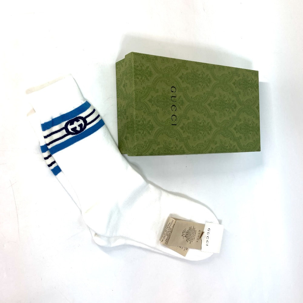 GUCCI socks cotton White x blue GG mens L/26�`28 Used