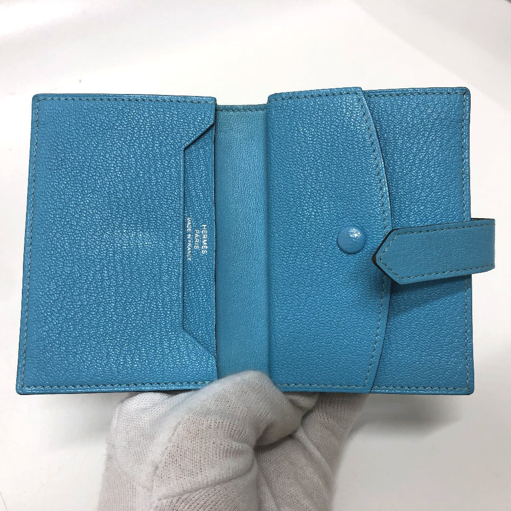 HERMES Card Case Shave Luco Romandel blue bearn mini compact Women Used