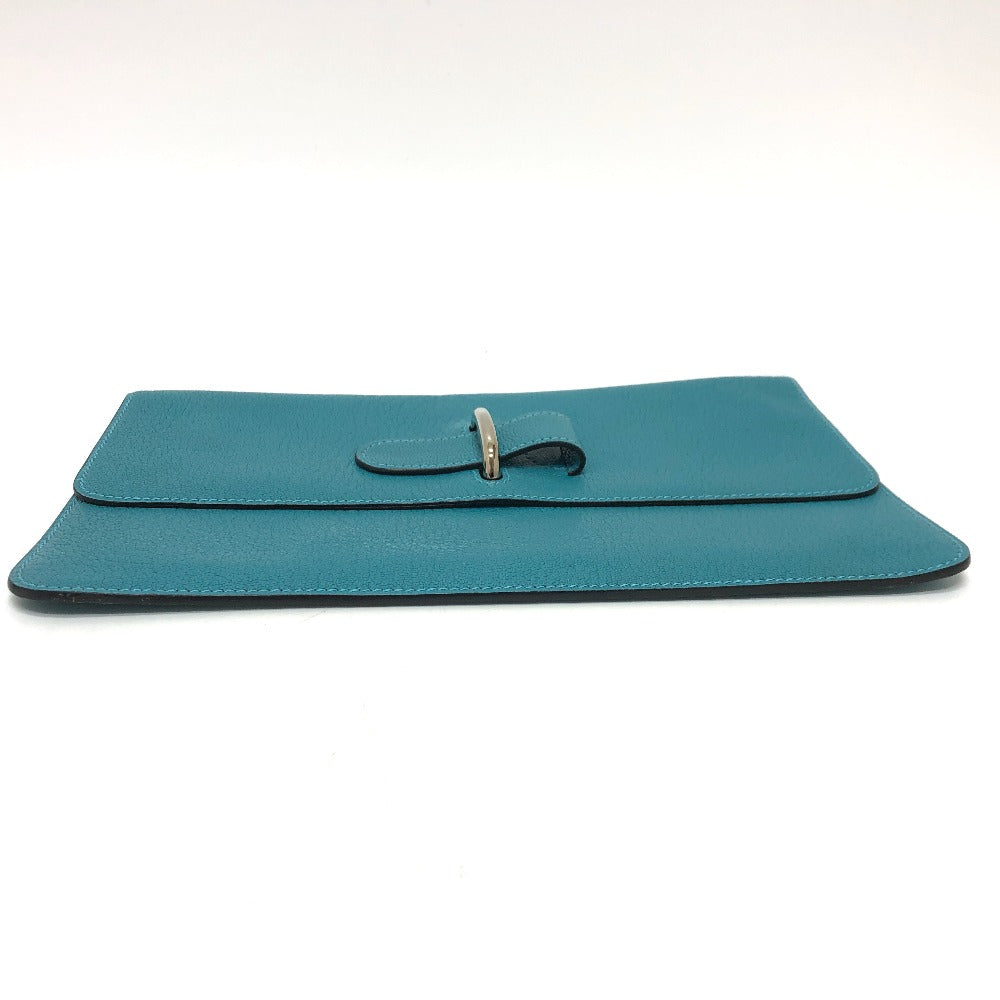 HERMES Pouch Chevre Misol Blue gene Stopper Chene Dunkle Women Used