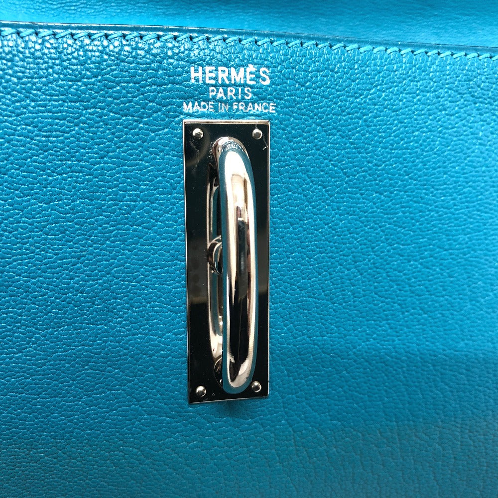 HERMES Pouch Chevre Misol Blue gene Stopper Chene Dunkle Women Used