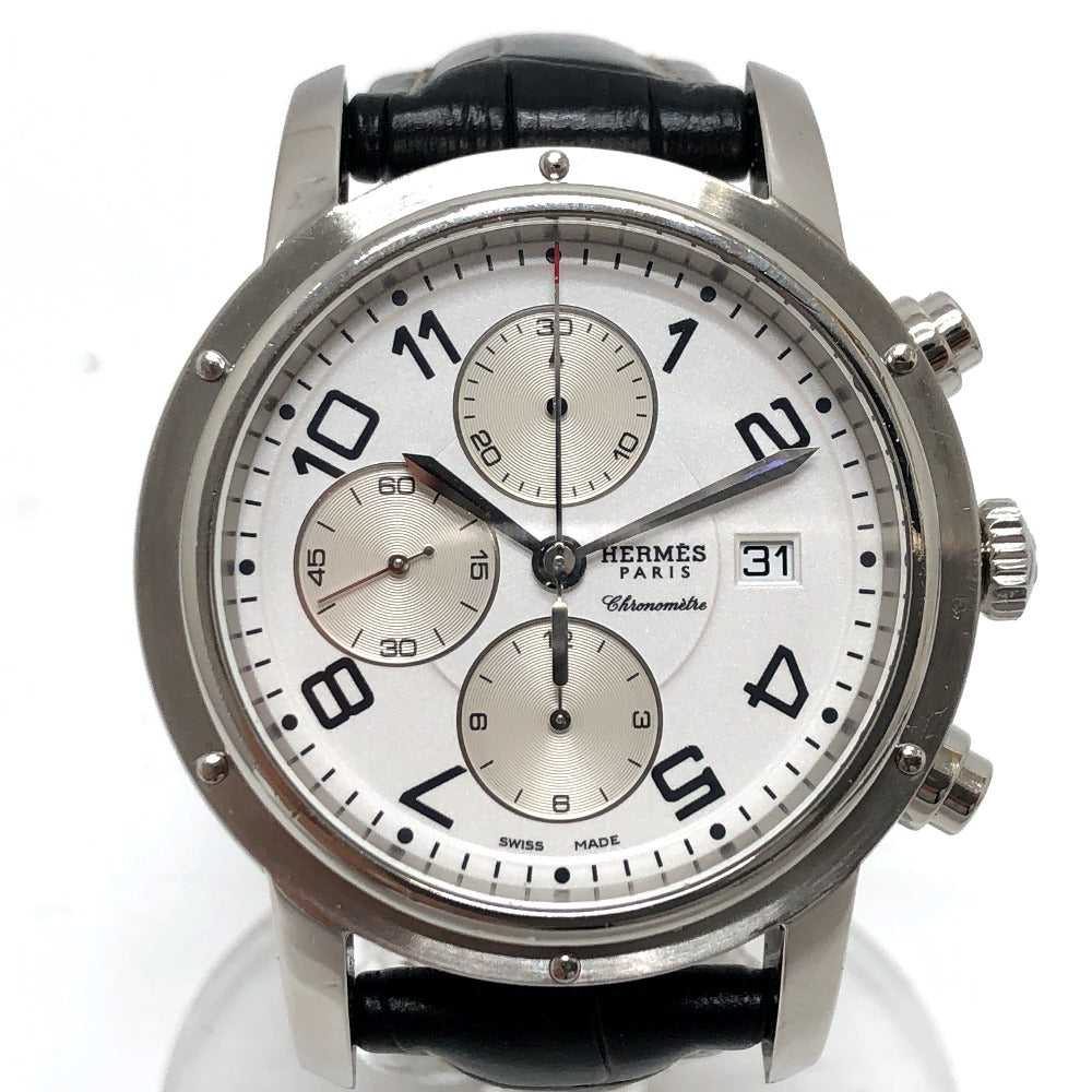 HERMES Watches Mechanical Automatic CP1.910 Stainless Steel Silver Clipper Chrono white dial mens Used