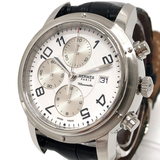 HERMES Watches Mechanical Automatic CP1.910 Stainless Steel Silver Clipper Chrono white dial mens Used