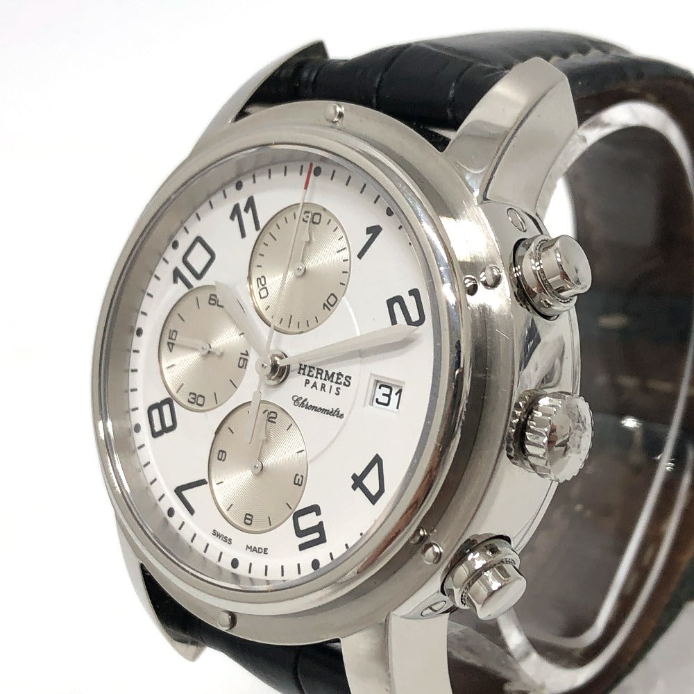HERMES Watches Mechanical Automatic CP1.910 Stainless Steel Silver Clipper Chrono white dial mens Used