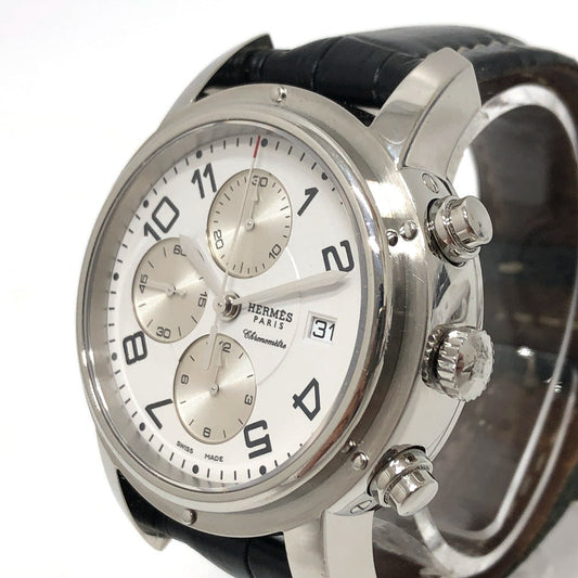 HERMES Watches Mechanical Automatic CP1.910 Stainless Steel Silver Clipper Chrono white dial mens Used