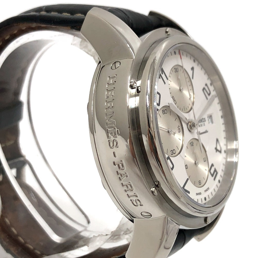 HERMES Watches Mechanical Automatic CP1.910 Stainless Steel Silver Clipper Chrono white dial mens Used