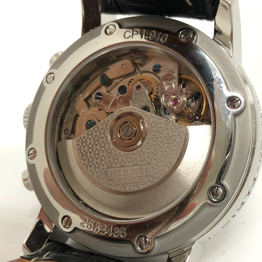 HERMES Watches Mechanical Automatic CP1.910 Stainless Steel Silver Clipper Chrono white dial mens Used