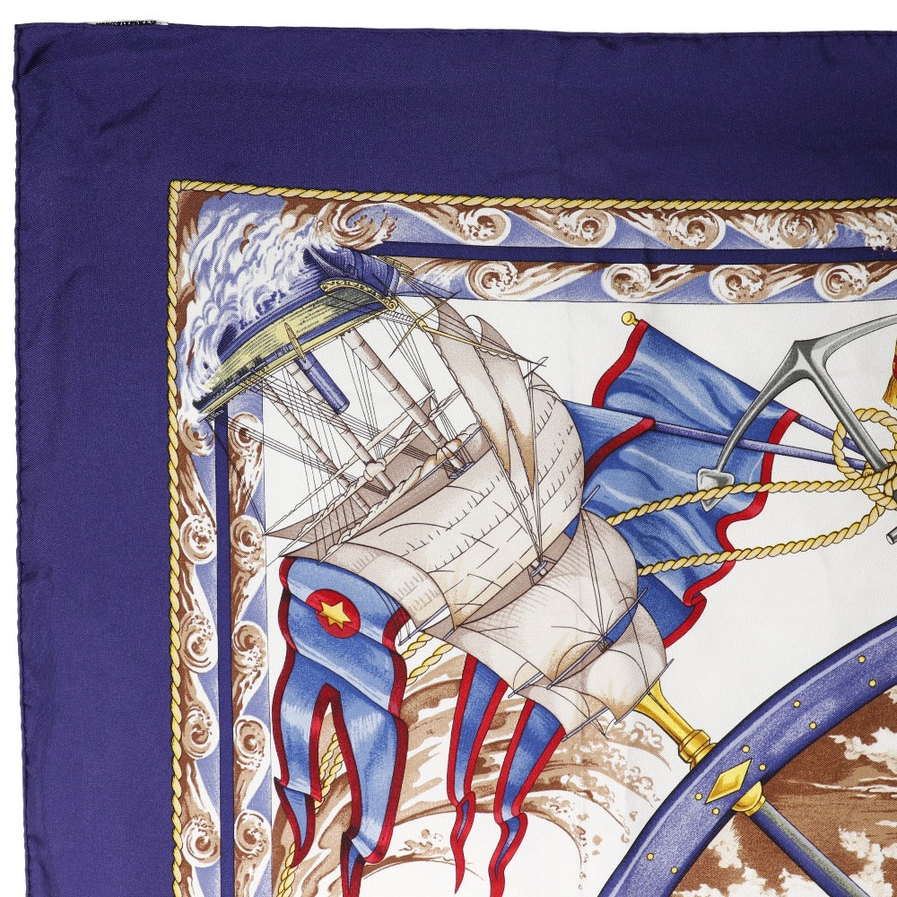 HERMES scarf silk purple Kazeyo Fuke Vive le vent Carre90 Women Used