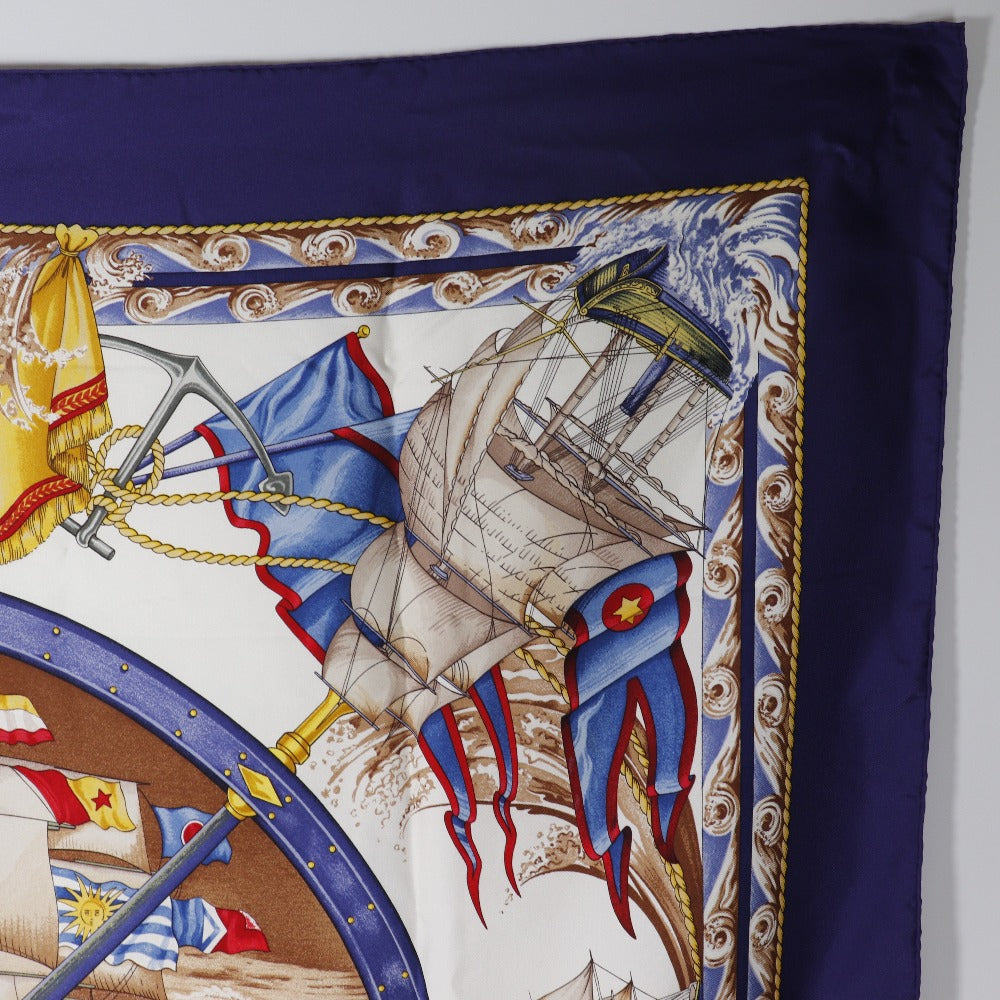 HERMES scarf silk purple Kazeyo Fuke Vive le vent Carre90 Women Used